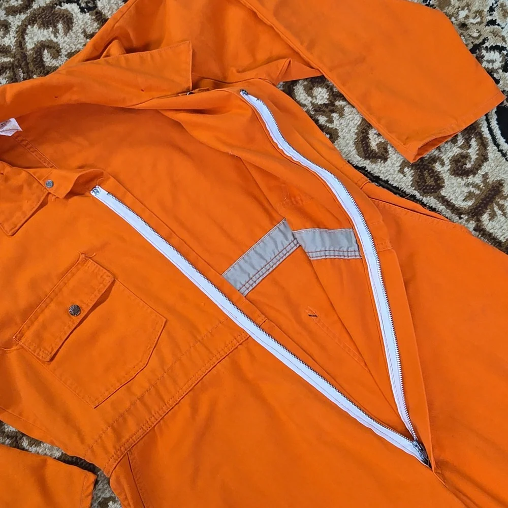 Vintage Orange Boiler Suit Hunting Jumpsuit Retro Utility Workwear Canvas Denim - Picture 14 of 16